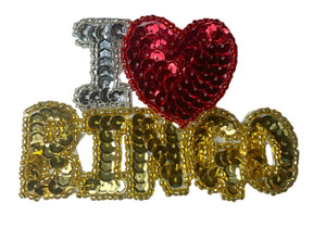 I Love Bingo with Gold, Silver & Red Sequins 2.5" x 3.5"