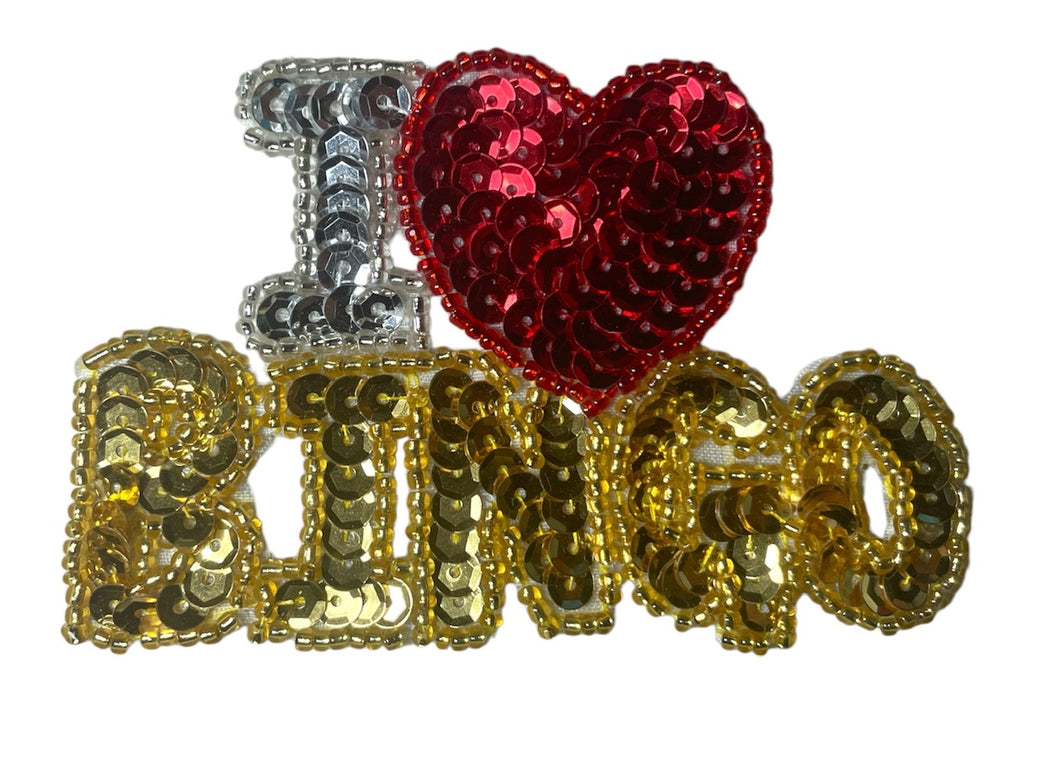 I Love Bingo with Gold, Silver & Red Sequins 2.5
