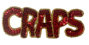 Craps, Gambling Game Word, Red With Gold Beads 2" x 6"
