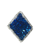 Load image into Gallery viewer, Diamond Card Suit with Royal Blue Sequins Silver beads 1.75&quot;