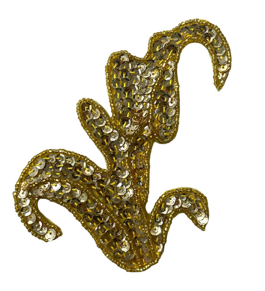 Designer Motif Swirl with Gold Sequins and Beads 5" x 4.25"