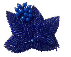 Leaf Epaulet with Royal Blue Beads 2.5" x 3"