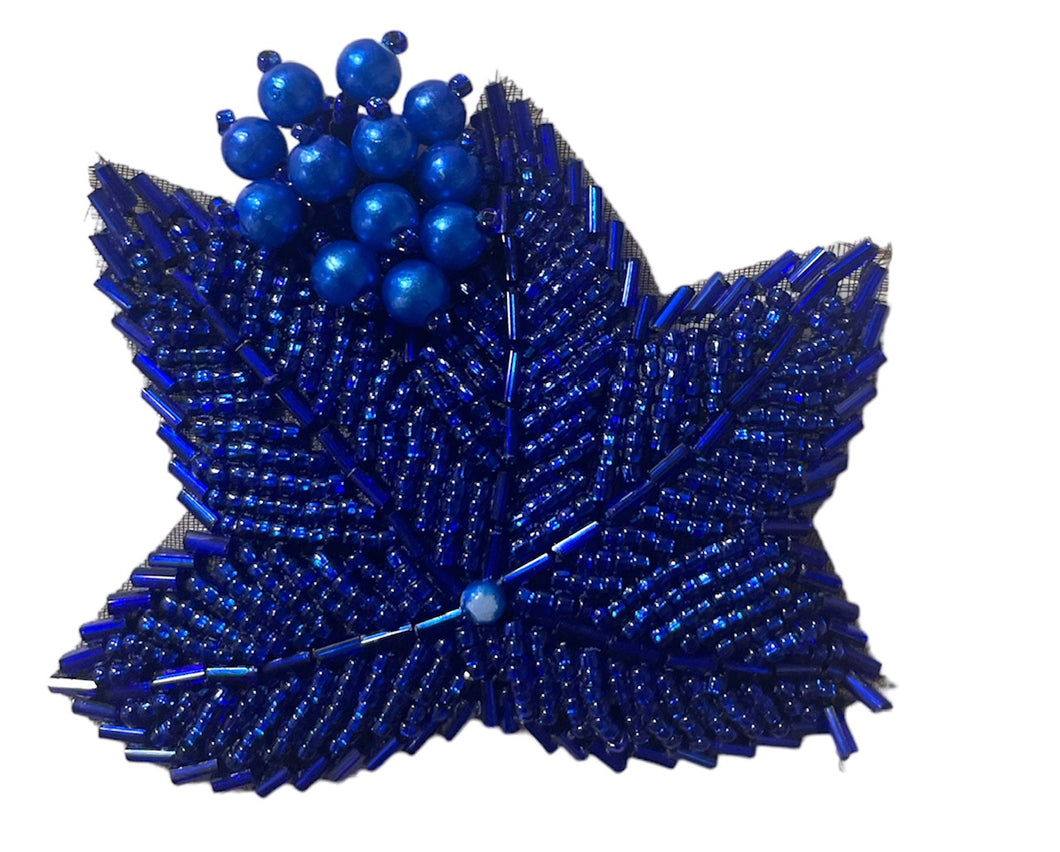 Leaf Epaulet with Royal Blue Beads 2.5