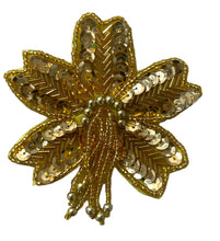 Load image into Gallery viewer, Epaulet Flower with Gold Sequins and Beads 4.5&quot; x 3&quot;