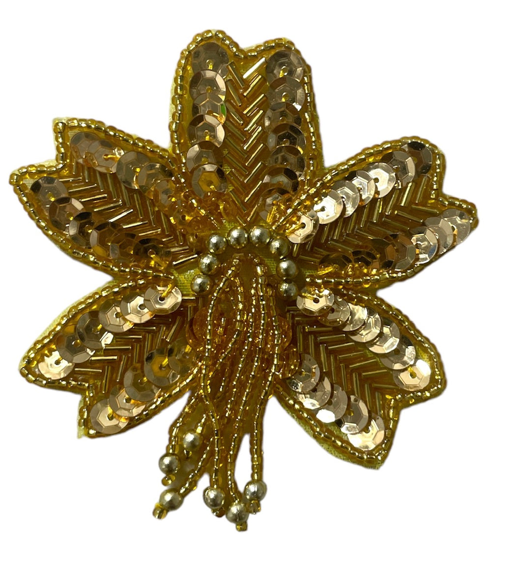 Epaulet Flower with Gold Sequins and Beads 4.5