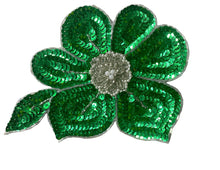 Load image into Gallery viewer, Flower with Green and Silver Sequins and Beads and Pearls 7&quot; x 6&quot;