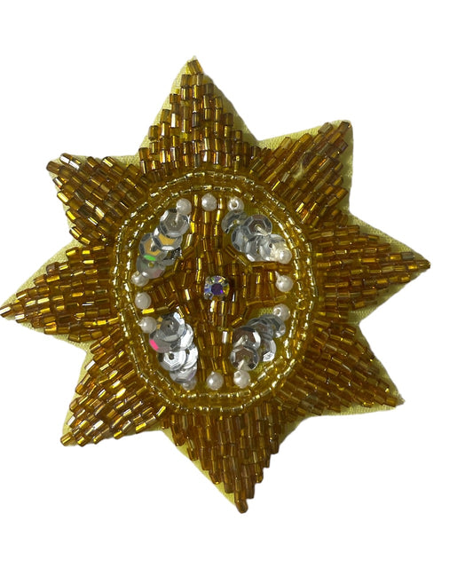 Designer Motif with Gold Beads Silver sequins and AB Rhinestone 3.25" x 3"