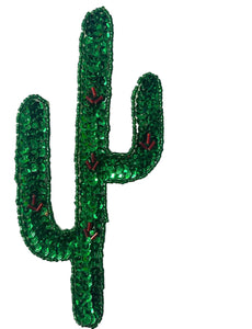 Cactus with Green Red Sequins and Beads 6.5" x 3"