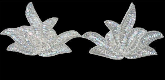 Leaf Pair with Iridescent Sequins and Beads 3.5" x 6.5"