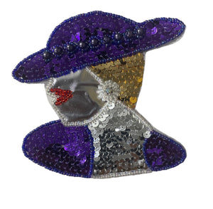 Ladys Face Facing Left Purple Hat with AB Rhinestone 4.5" x 4.5"