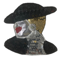Load image into Gallery viewer, Lady Facing Left with Black Gold Silver Sequins and Beads 4&quot; x 4.5&quot;