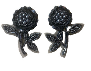 Charcoal Flower Pair with Beads 2.5" x 2"