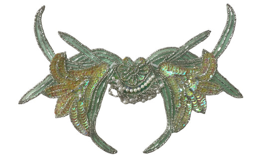 Designer Motif Neckline with Lime Iridescent and Pearls 7" x 11"