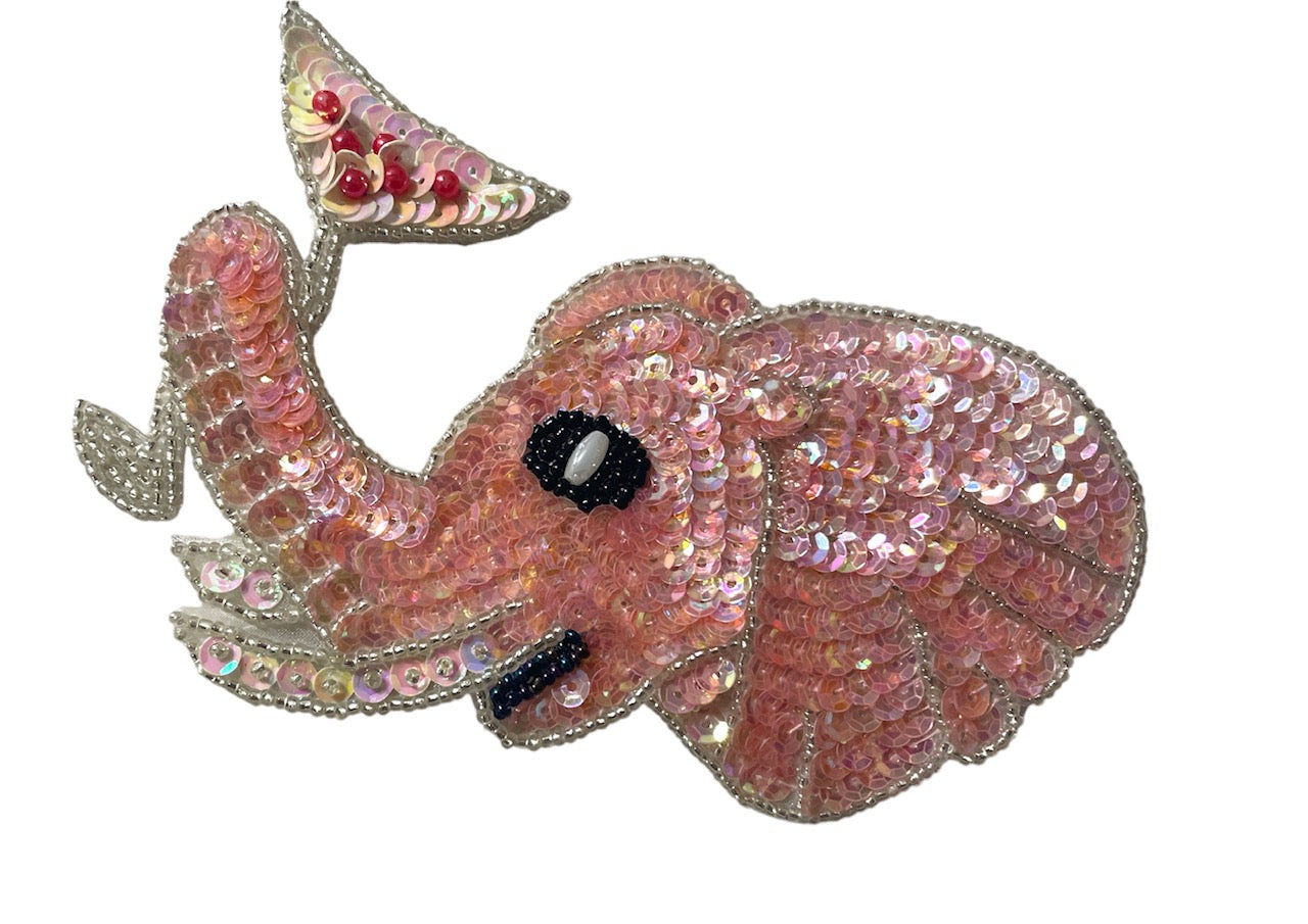 Pink Elephant with Sequins Holding A Drink 5.5" X 3.5"