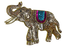 Elephant with Gold/fuchsia/Turquoise/White Sequins and Beads 6" X 7.5"