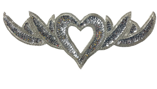 Designer Motif Heart with  Silver Sequins and Beads 12" x 4.5"