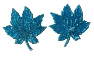Leaf Pair with Turquoise Sequins and Beads 5" x 5"