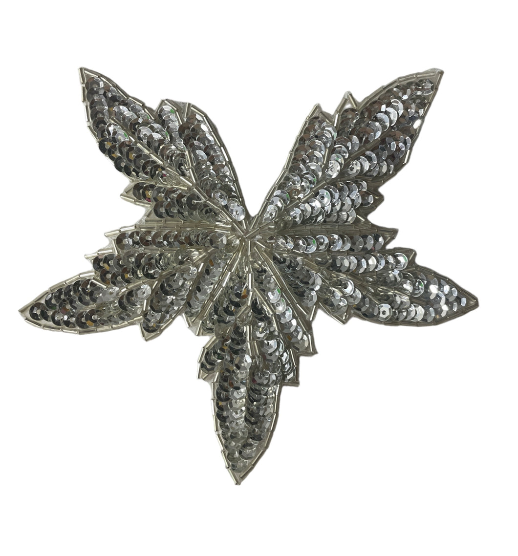 Leaf with Silver Sequins and Beads 5.5