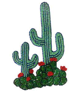 Cactus with Green tone Flowers all Beaded 8" x 5"