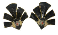 Designer Motif Art Deco with Black Gold Silver Red Stones Pair 6.5