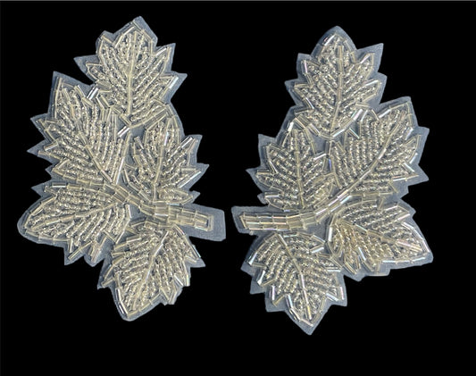 Leaf Iridescent Beaded Pair 4" x 2.5"
