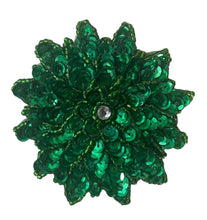 Load image into Gallery viewer, Flower with Green Sequins and Beads 3&quot; x 3&quot;
