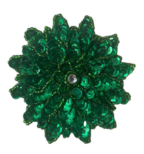 Flower with Green Sequins and Beads 3" x 3"