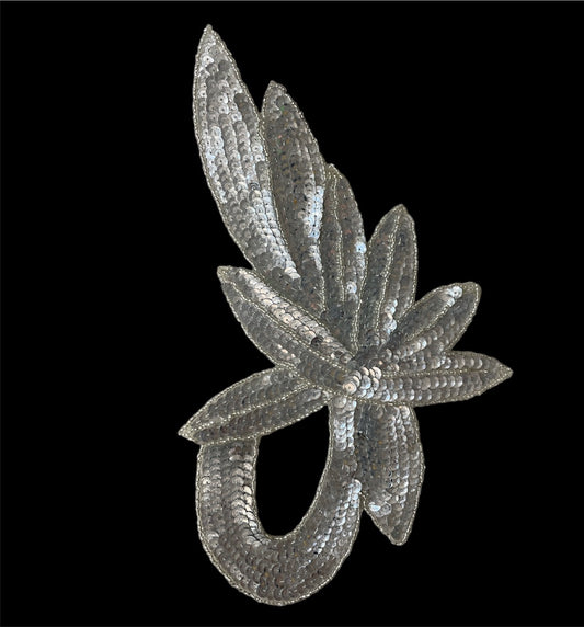 Vintage Leaf with Silver Sequins and Beads 11" x 5.5"