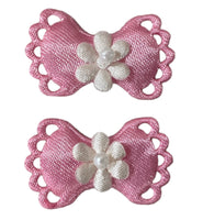 Bow Pair Pink Satin with Flower 1 3/8