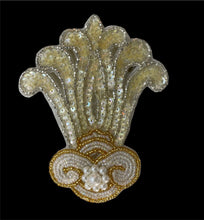 Load image into Gallery viewer, Designer Motif with Iridescent Sequins White and Gold Beads 5&quot; x 3.75&quot;