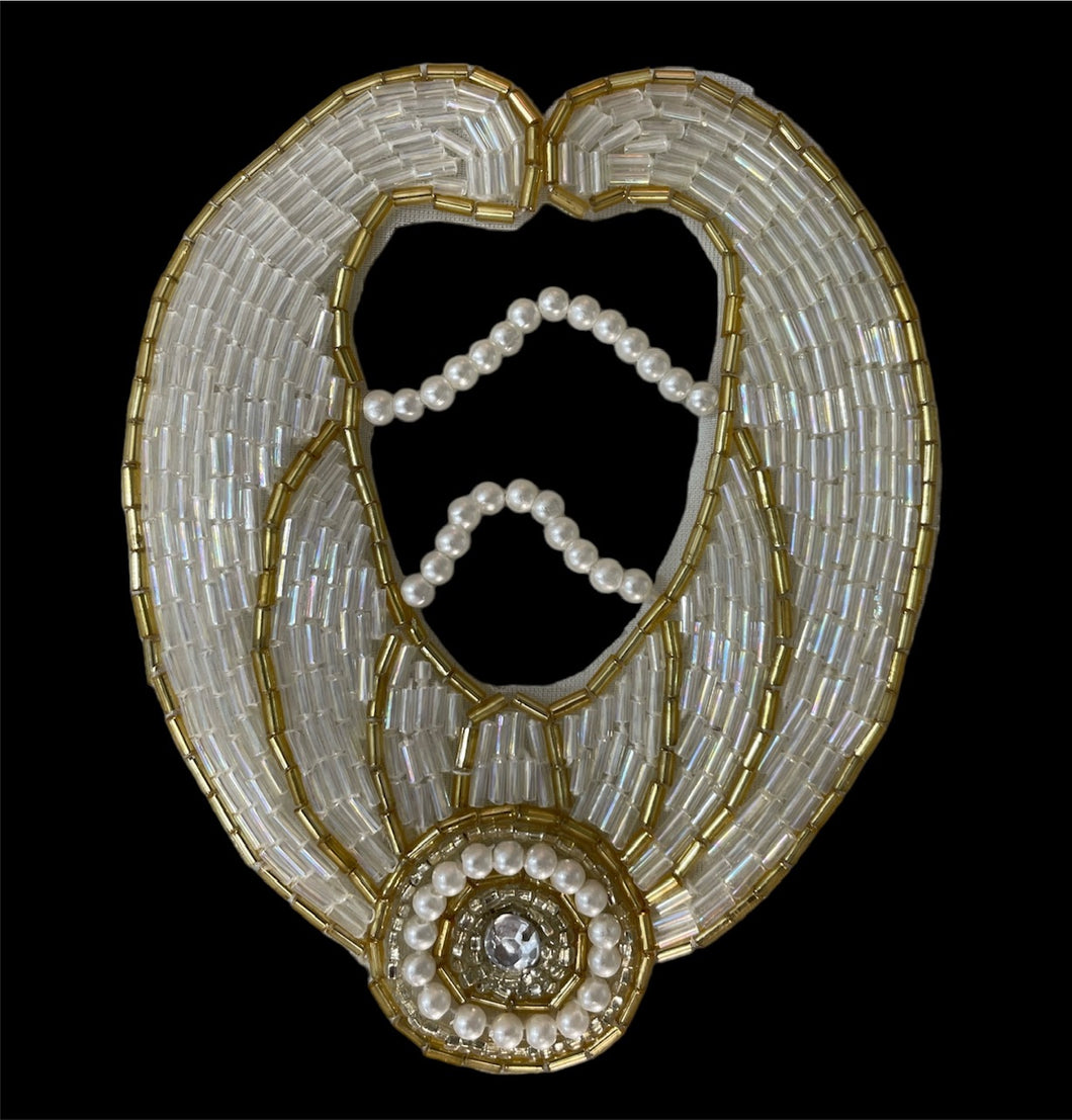 Designer Motif with Iridescent, Gold Beads and Rhinestones 4.75
