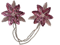 Flower Pair Attached by Beads Pink Sequins 3