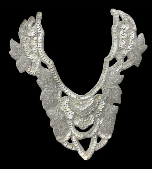 Designer Motif Neckline Bodice with White/Beige Sequin 11" x 11"