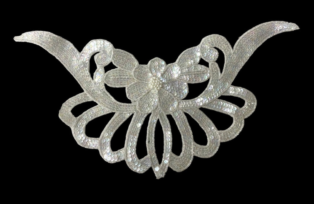 Designer Motif Flower Collar Neckline with Iridescent Sequins and Beads 16