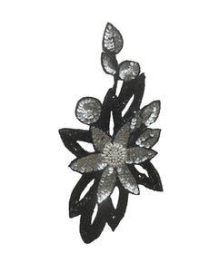 Flower with Black and Silver Sequins and Pearl 12" x 5.5"