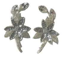 Load image into Gallery viewer, Flower Pair with Silver Sequins and Beads 6&quot; x 3&quot;