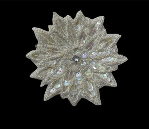 Flower with Iridescent Sequins, Beads and Center Rhinestone 3"