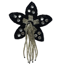 Load image into Gallery viewer, Flower Epaulet Black and Clear Beaded with Rhinestones 4.5&quot; x 3&quot;