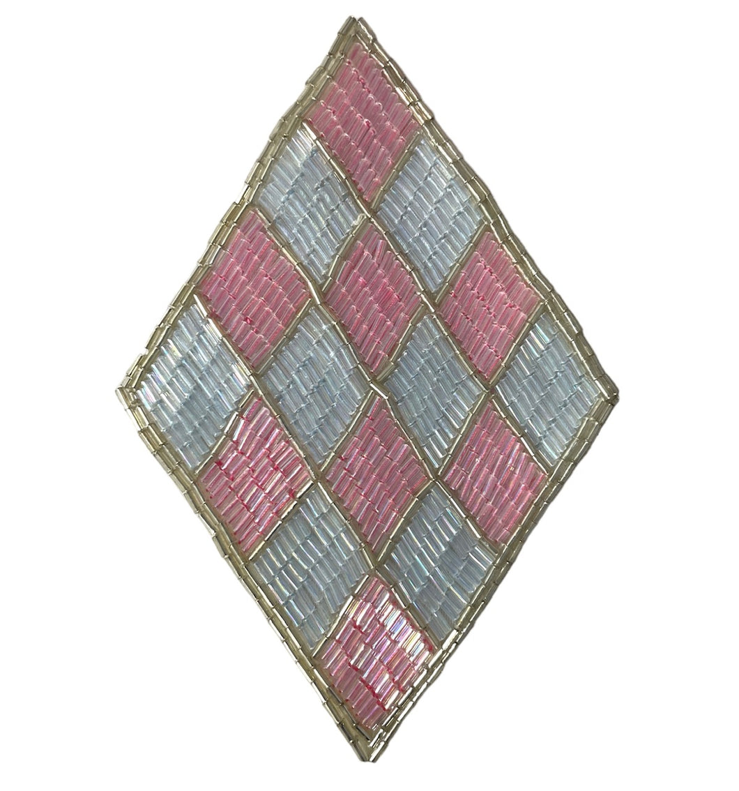 Designer Motif Diamond Square Pink and White Checkered 6.5