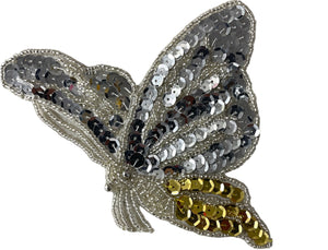 Butterfly with Silver and Gold Sequins and Beads 5.5" x 4"