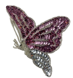 Butterfly with Pink and Silver Sequins and Beads 5.5" x 4"
