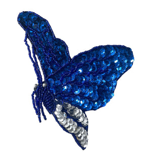 Butterfly with Royal Blue and Silver Sequins and Beads 5.5" x 4"