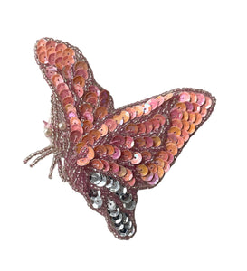 Butterfly with Pink Sequins Dark Pink Beads 4.5" x 4"