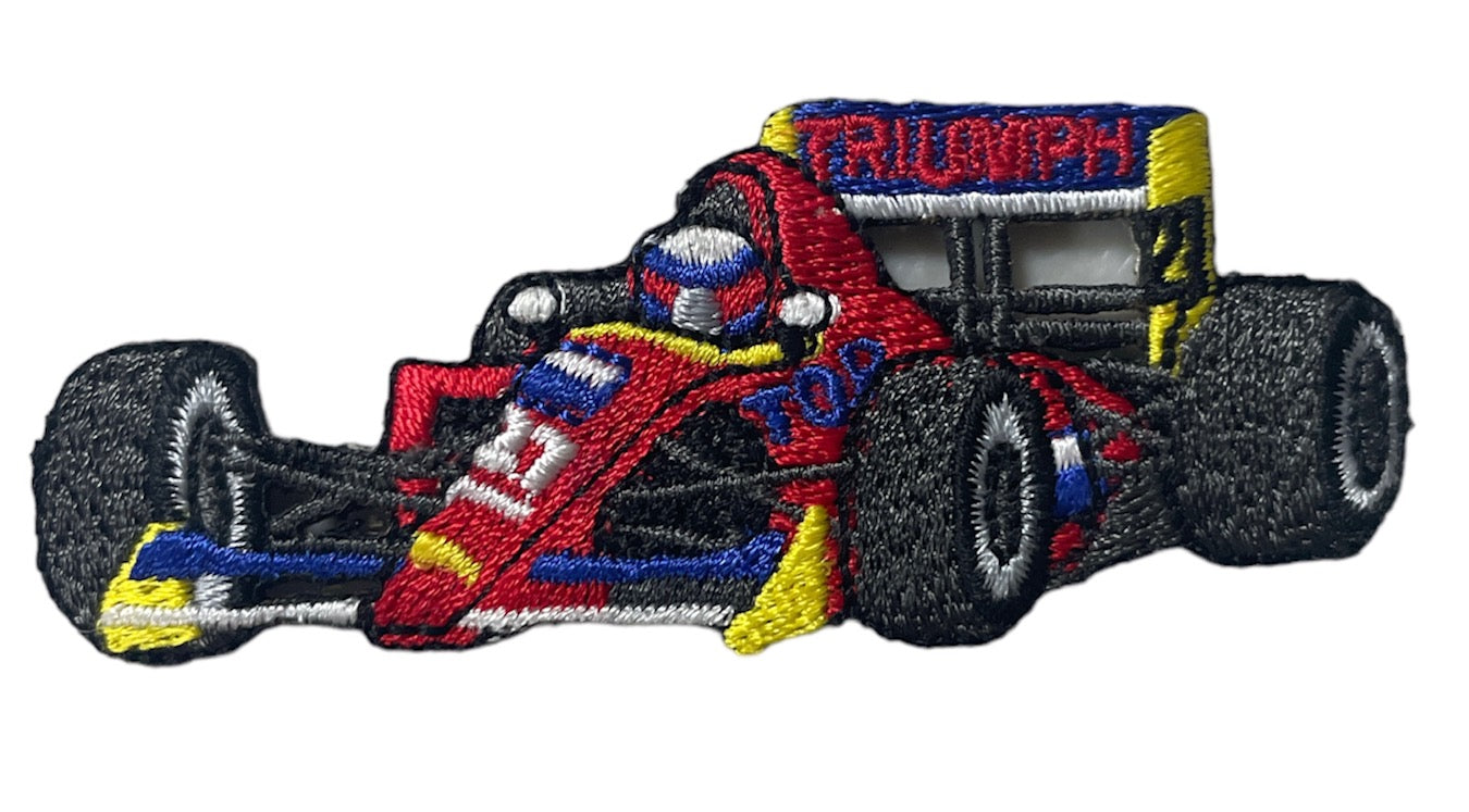 Race Car Embroidered Iron-On 3" x 1"