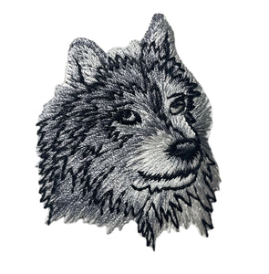 Wolf Black, Grey and White Embroidered Iron-on 2" x 2"