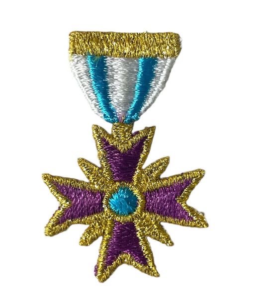 Medal of Honor Crest, Purple, White, Blue and Metallic Gold, Embroidered Iron-On 2.5" x 1.5"