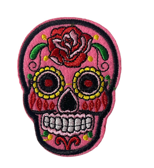 Sugar Skull Choice of Color Embroidered Iron-On 3" x 2"