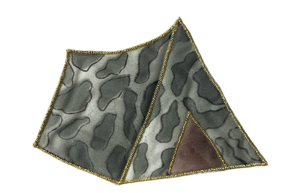 Tent, Camouflage Green with Metallic Gold Trim, Embroidered Iron-On 3.25