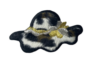 Hat with Tiger Faux Fur and Silver, Gold Metallic Band, Embroidered Iron-On 2.75" x 1.5"