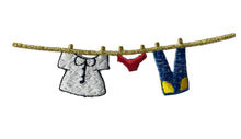 Load image into Gallery viewer, Clothesline, Multi-Colored with Jeans, Shirt, Underwear Embroidered Iron-On 3.75&quot; x 1/2&quot;